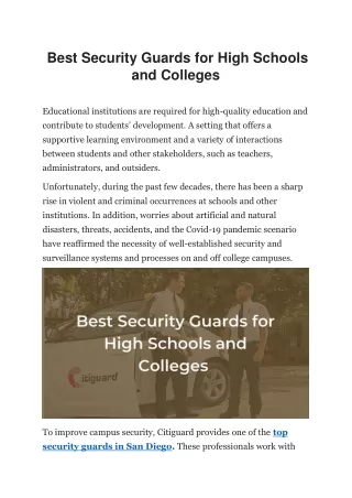 Best Security Guards for High Schools and Colleges
