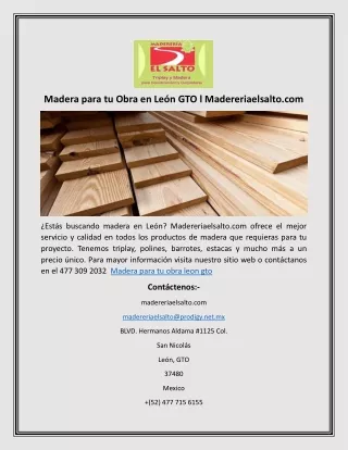 Madera para tu Obra en León GTO l Madereriaelsalto.com