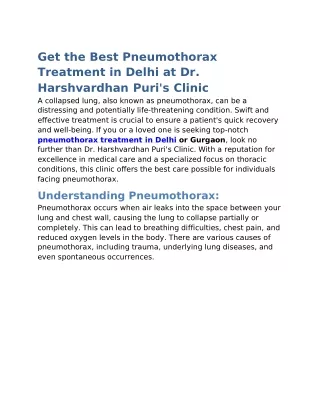 Best Pneumothorax Treatment in Delhi