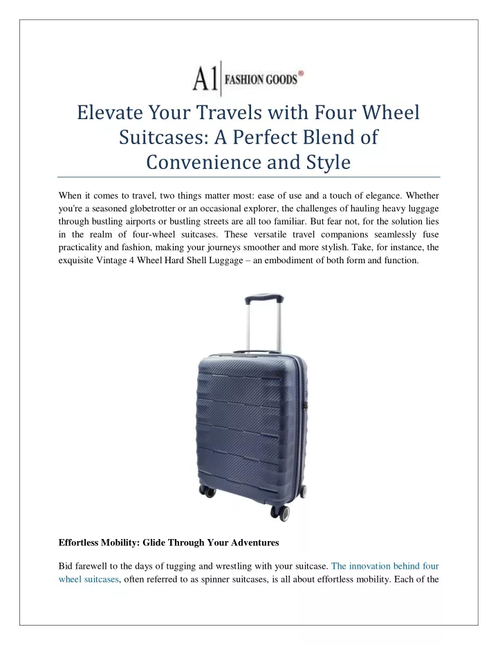 elevate your travels with four wheel suitcases