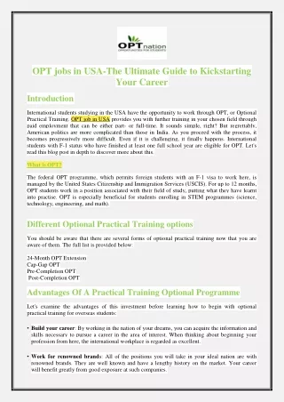OPT jobs in USA - The Ultimate Guide to Kickstarting Your Career