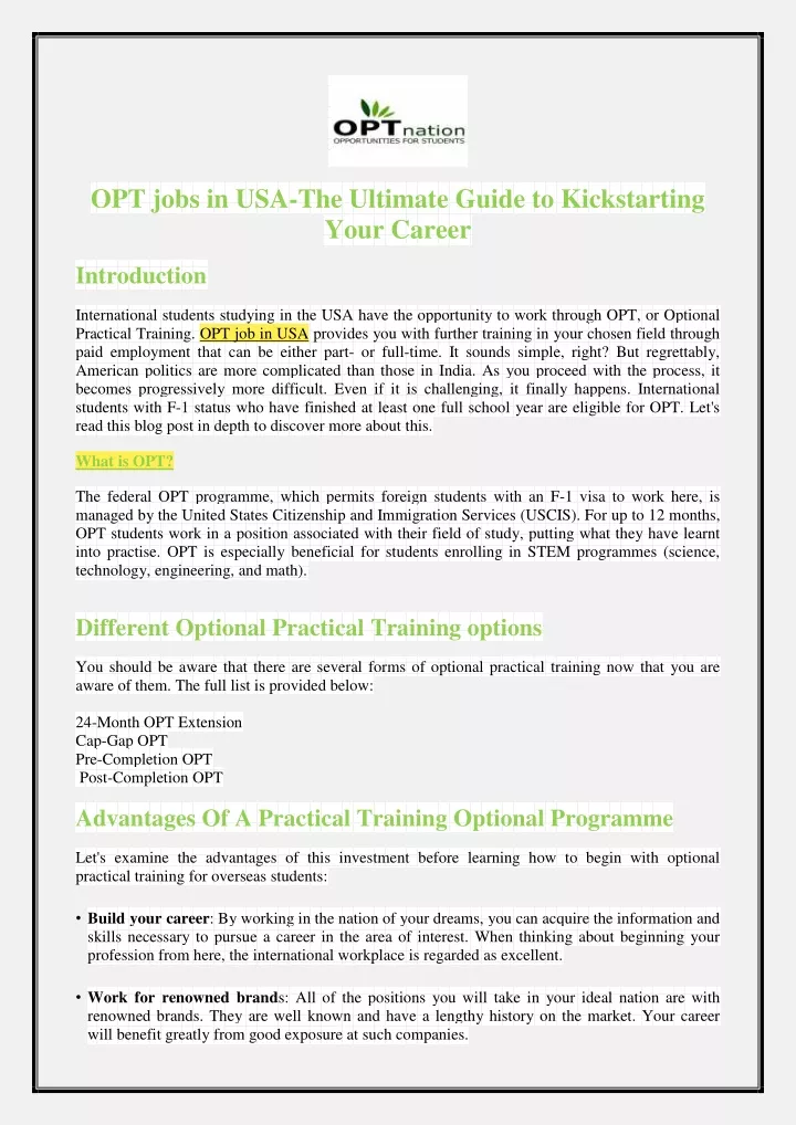 opt jobs in usa the ultimate guide