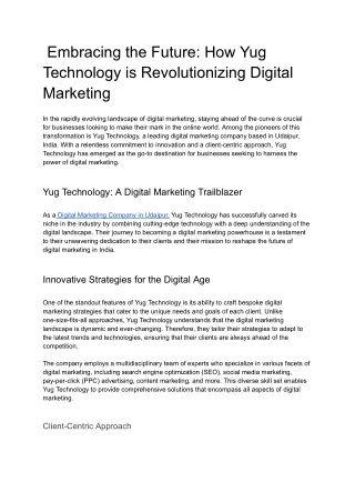Embracing the Future: How Yug Technology is Revolutionizing Digital Marketing