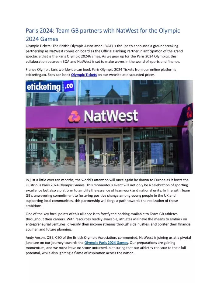 PPT Paris 2024 Team GB partners with NatWest for the Olympic 2024