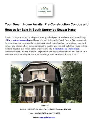Your Dream Home Awaits: Pre-Construction Condos