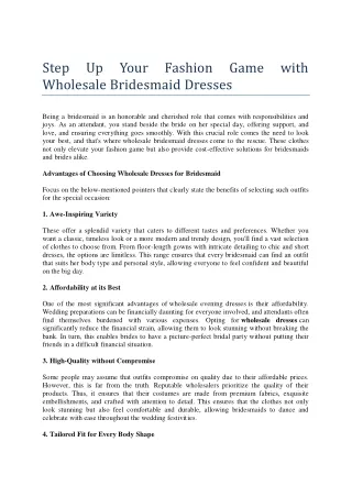 Step Up Your Fashion Game with Wholesale Bridesmaid Dresses