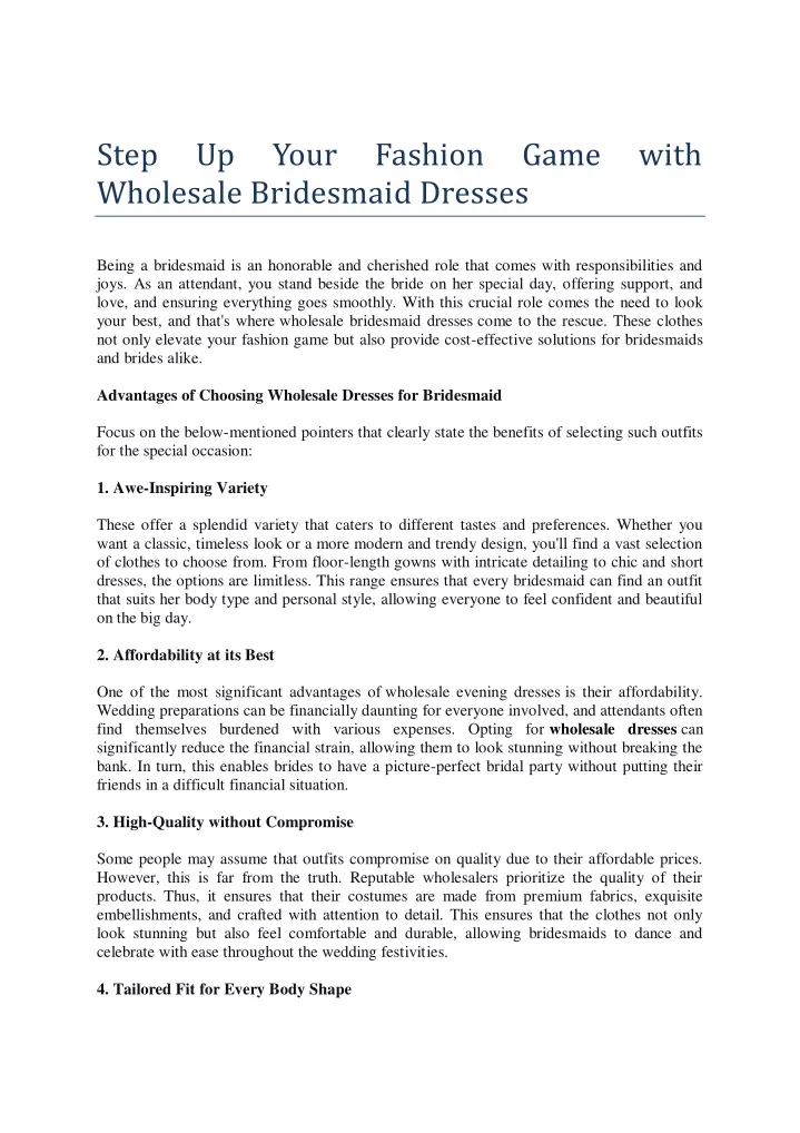 step wholesale bridesmaid dresses