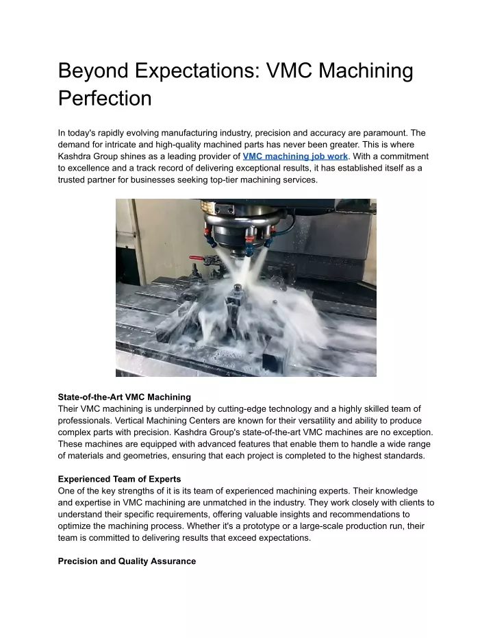 beyond expectations vmc machining perfection