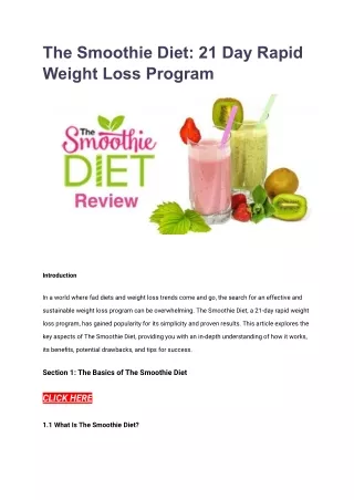 The Smoothie Diet: 21 Day Rapid Weight Loss Program