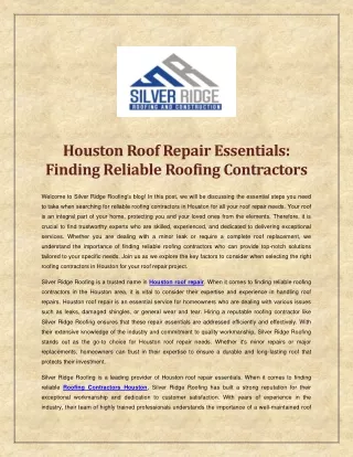 Houston Roof Repair Essentials - Finding Reliable Roofing Contractors