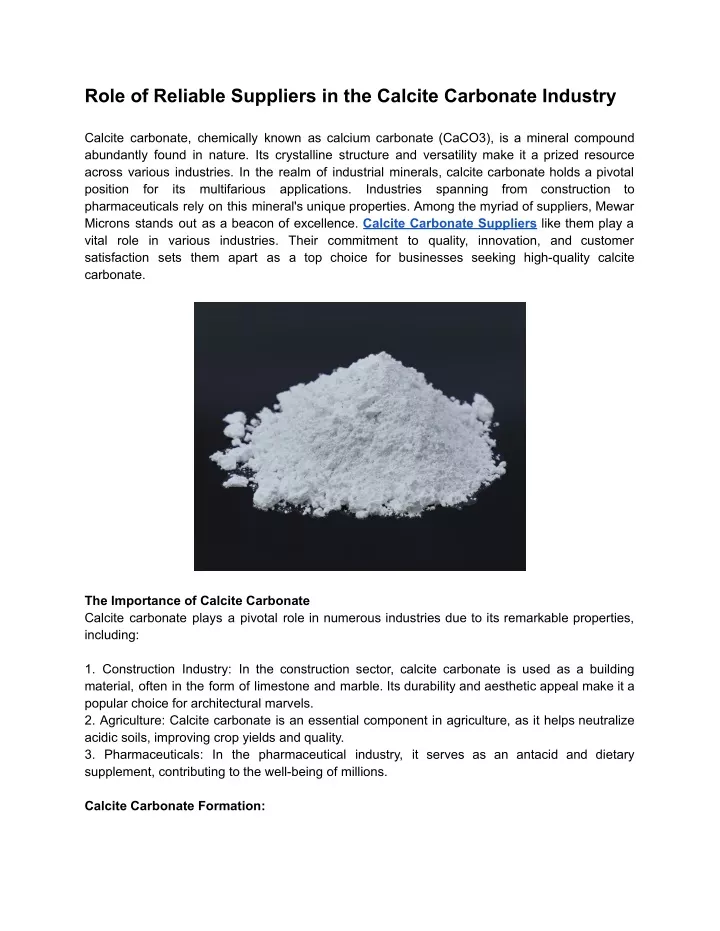 role of reliable suppliers in the calcite