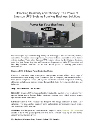 The Power of Emerson UPS Systems from Key Business Solutions