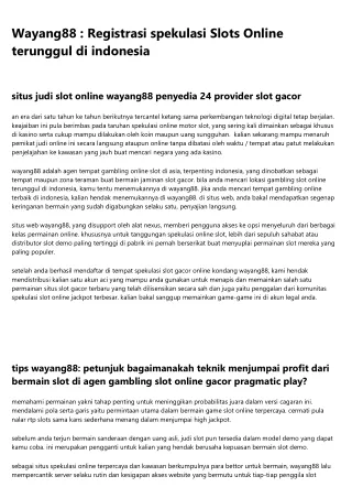 Wayang88 : Web Slot Maxwin Online tepercaya 2023