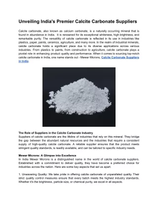 Unveiling India's Premier Calcite Carbonate Suppliers