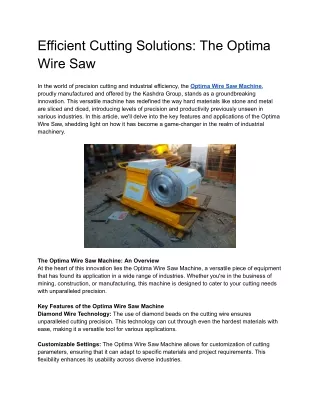 efficient cutting solutions the optima wire saw