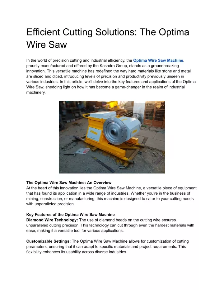 efficient cutting solutions the optima wire saw
