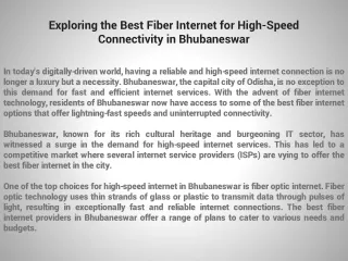 Exploring the Best Fiber Internet for High-Speed Connectivity in Bhubaneswar
