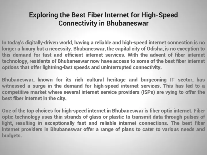 exploring the best fiber internet for high speed