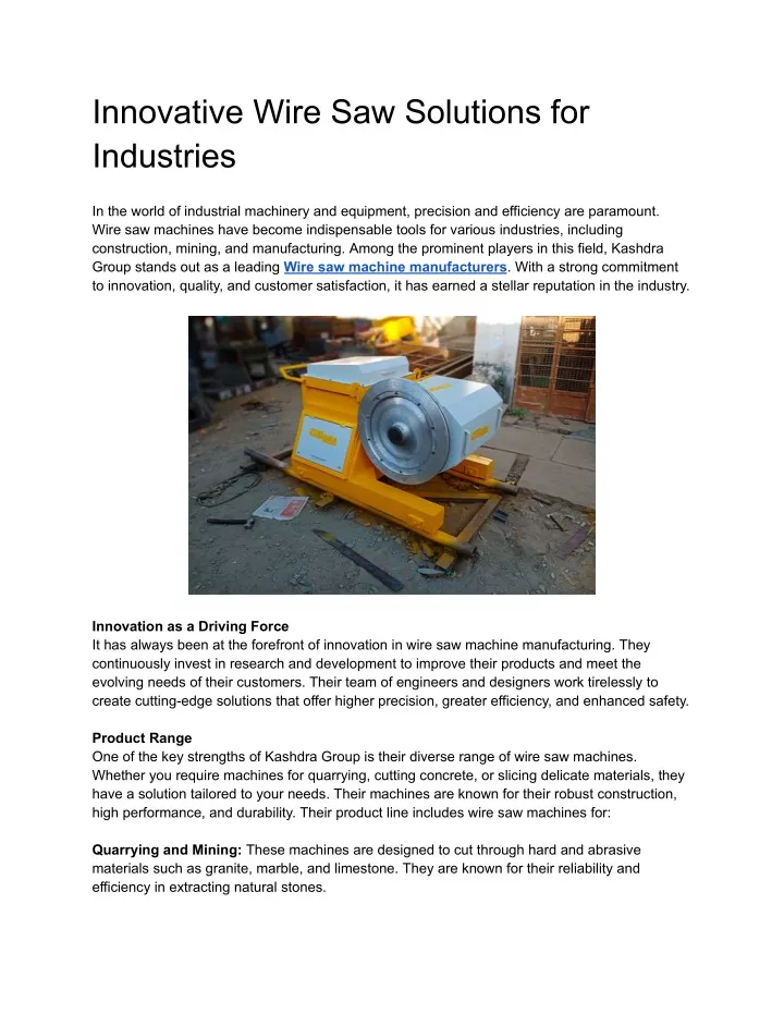 innovative wire saw solutions for industries