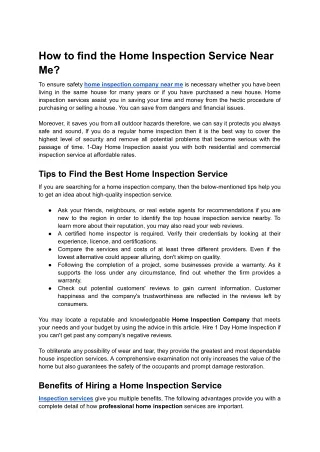 How to find the Home Inspection Service Near Me?