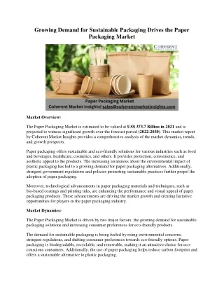 Growing Demand for Sustainable Packaging Drives the Paper Packaging Market