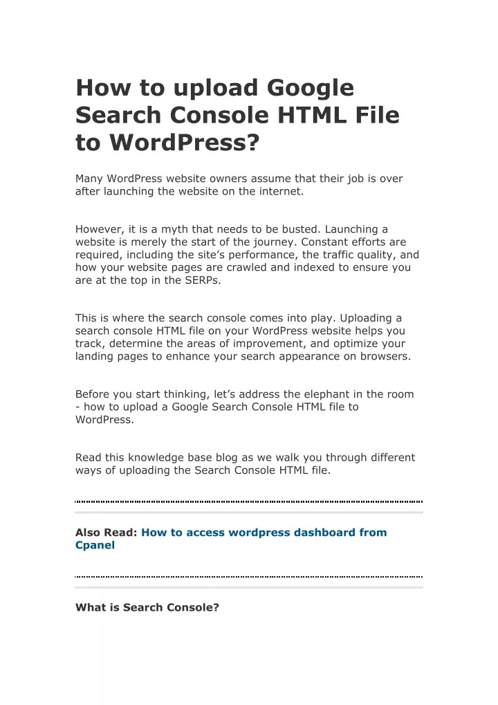 how to upload google search console html file