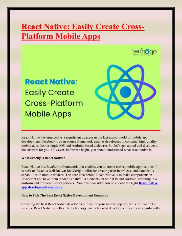 react native easily create cross platform mobile