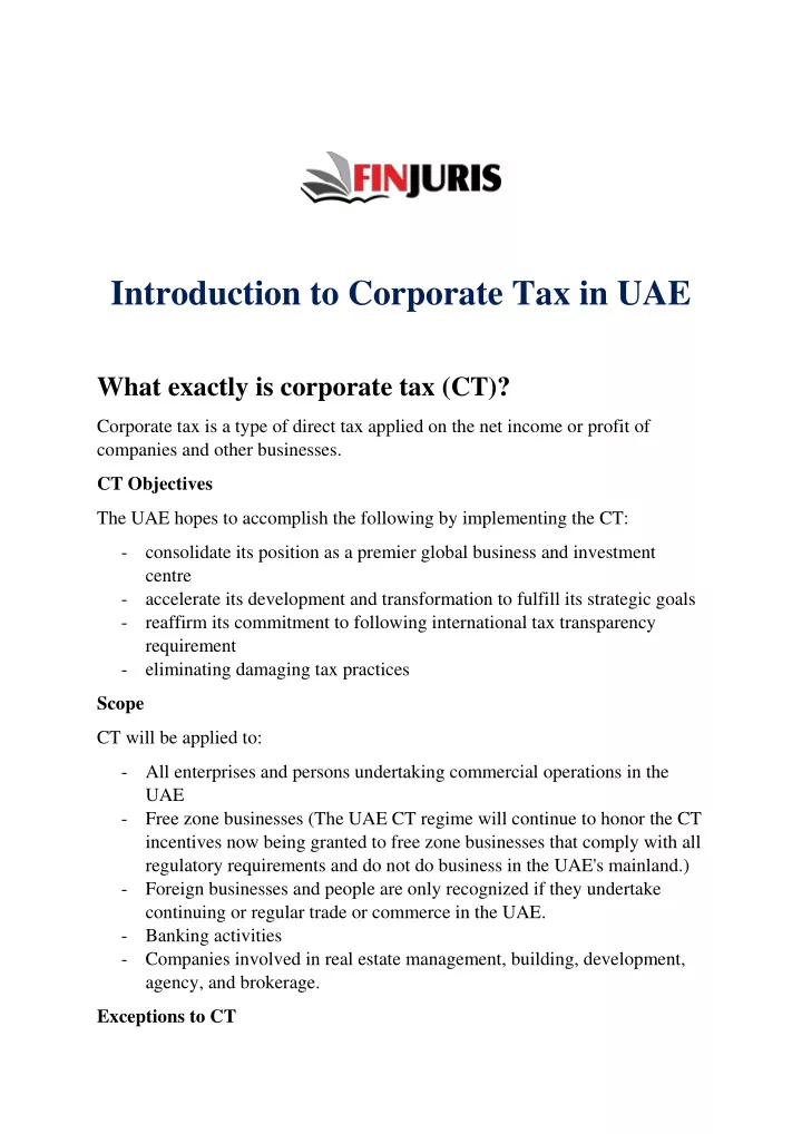 introduction to corporate tax in uae