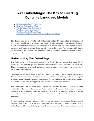 Text Embeddings: The Key to Building Dynamic Language Models