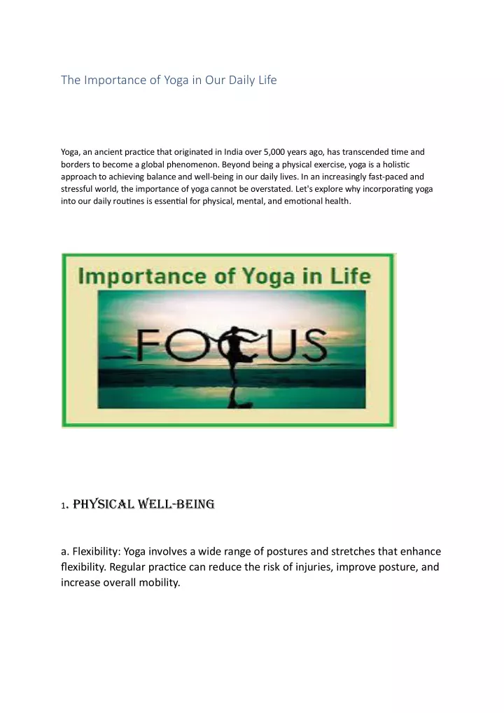 the importance of yoga in our daily life