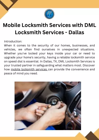 Mobile Locksmith Services with DML Locksmith Services - Dallas