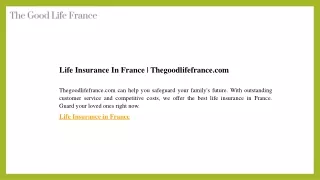 Life Insurance In France  Thegoodlifefrance.com