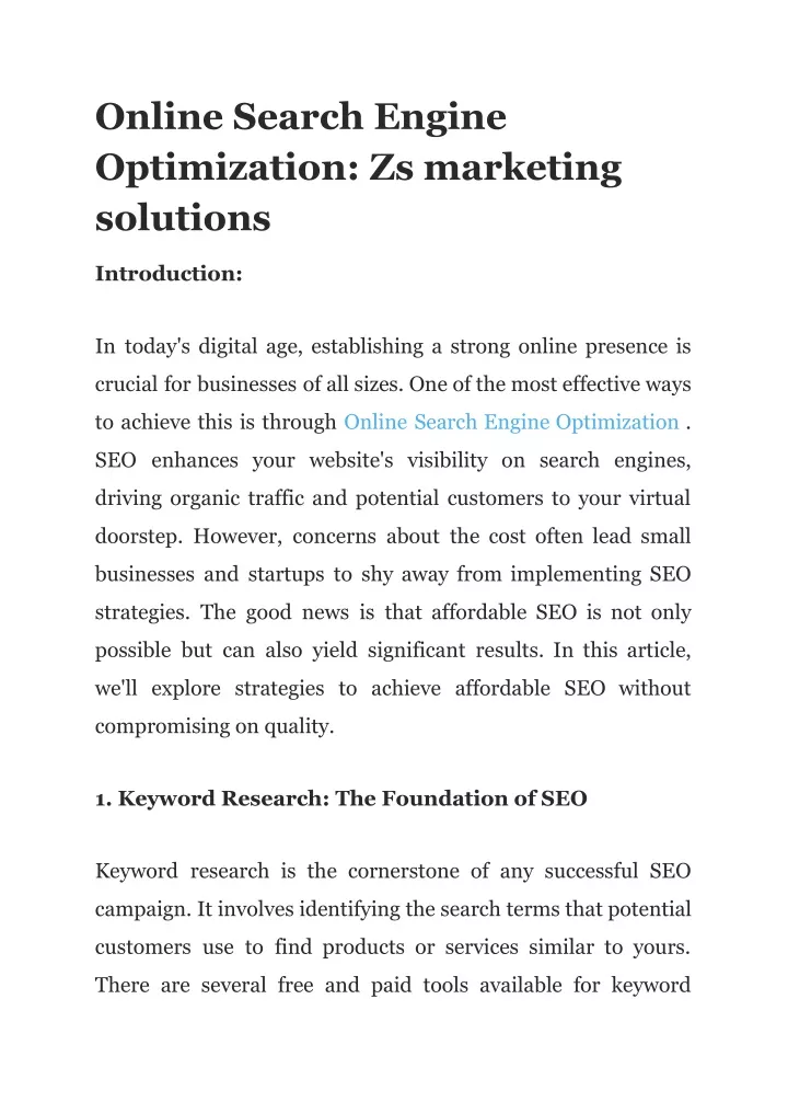 online search engine optimization zs marketing