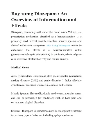 Buy 10mg Diazepam _ An Overview of Information and Effects