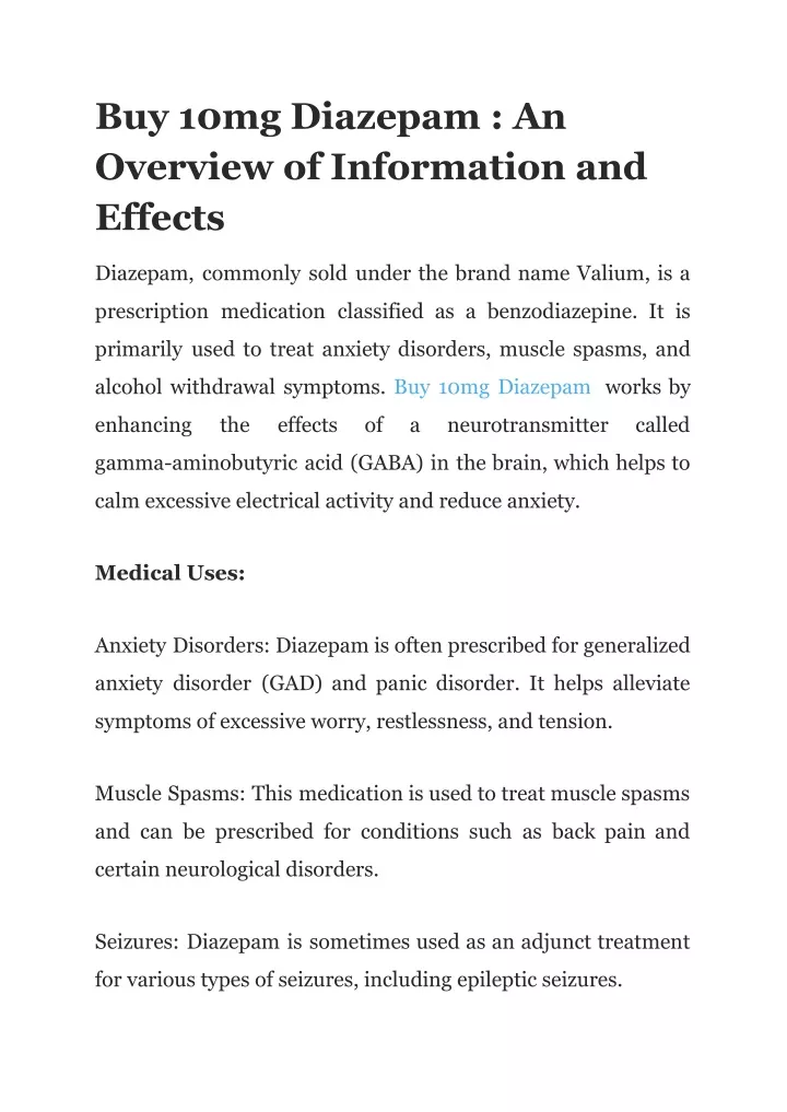 buy 10mg diazepam an overview of information