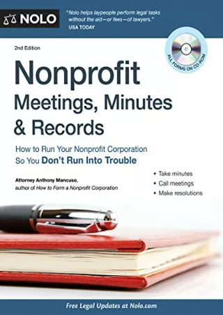 PDF BOOK DOWNLOAD Nonprofit Meetings, Minutes & Records: How to Run Your No