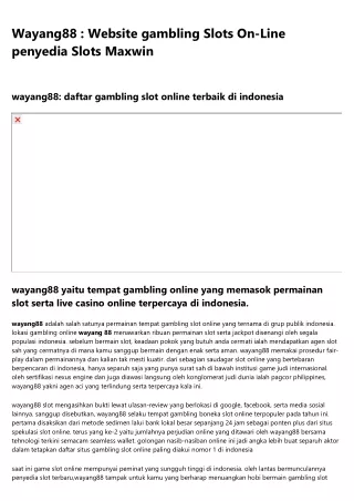 Wayang88 : Slots rtp 98% login link alternatif