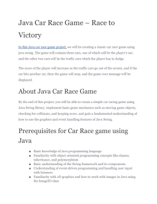 Java Car Race Game – Race to Victory