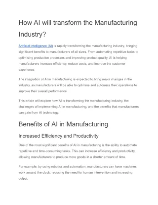 How AI will transform the Manufacturing Industry