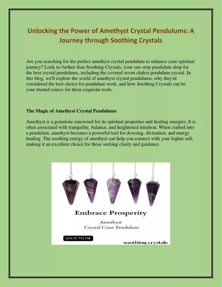 unlocking the power of amethyst crystal pendulums