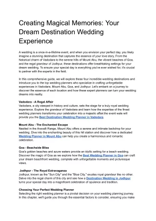 creating magical memories your dream destination