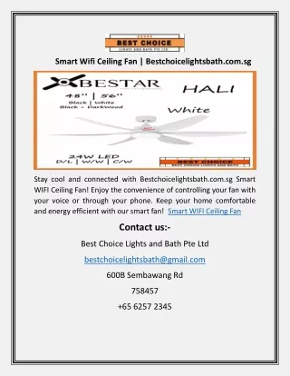 Smart Wifi Ceiling Fan | Bestchoicelightsbath.com.sg