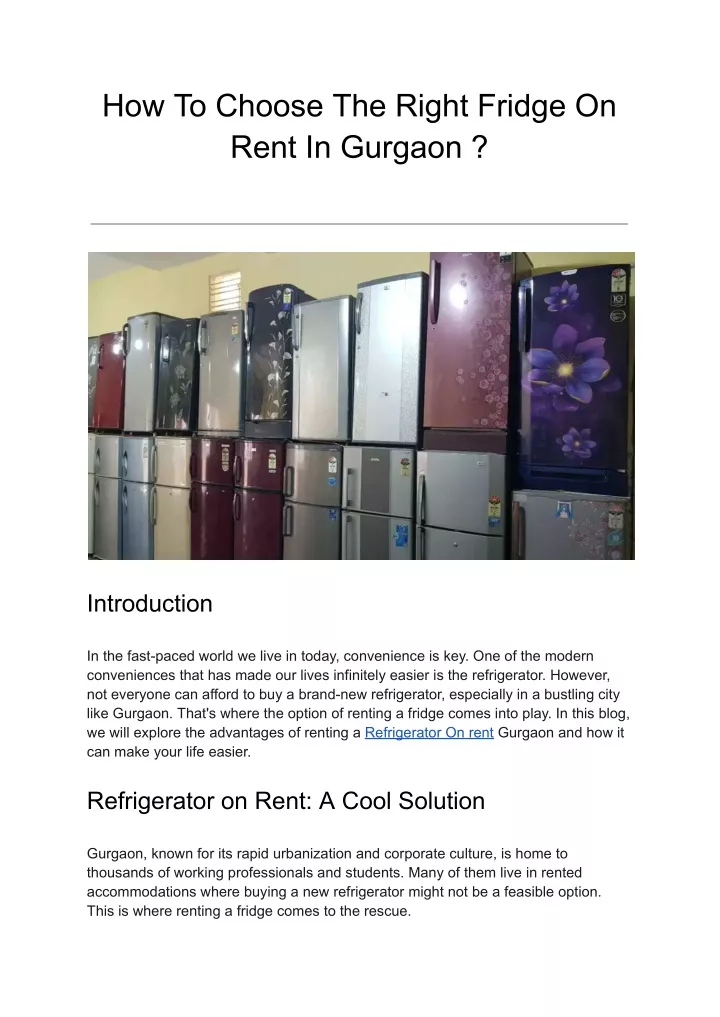 how to choose the right fridge on rent in gurgaon