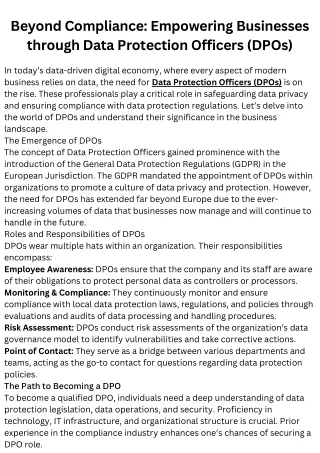 Beyond Compliance Empowering Businesses through Data Protection Officers (DPOs)