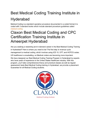 Best Medical Coding Training Institute in Hyderabad