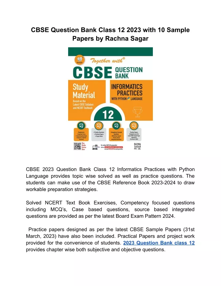 cbse question bank class 12 2023 with 10 sample