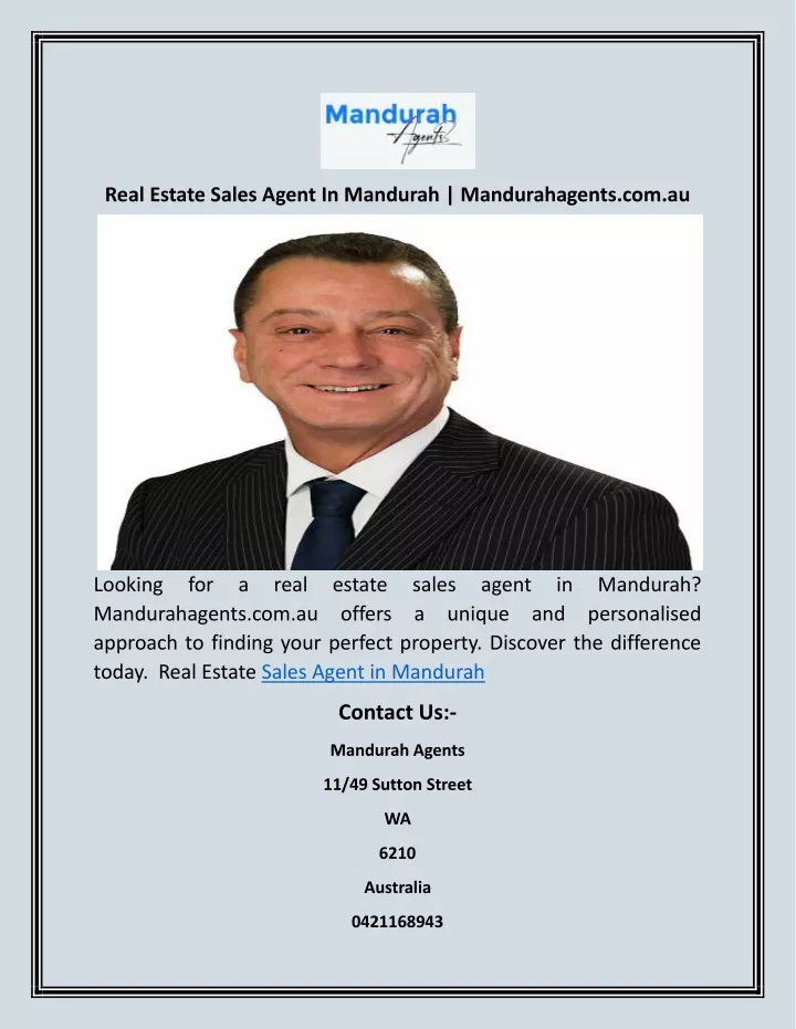 real estate sales agent in mandurah