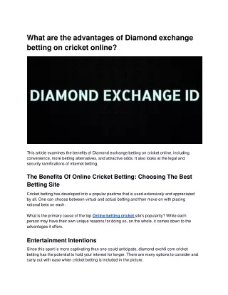 What are the advantages of Diamond exchange betting on cricket online
