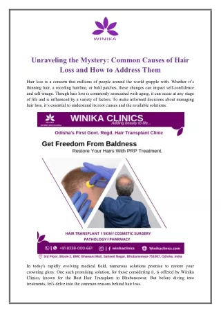 Unraveling the Mystery Common Causes of Hair Loss and How to Address Them