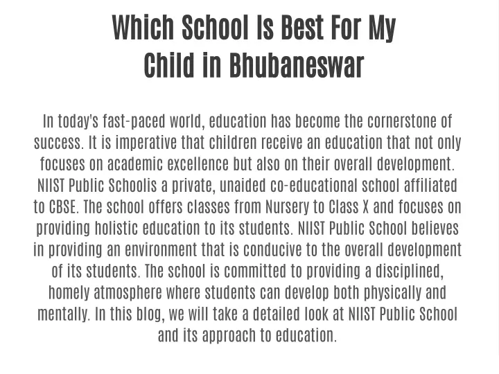 which school is best for my child in bhubaneswar